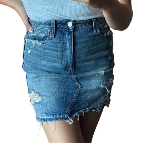 Abercrombie & Fitch 0/25 Zoe Natural Rise Vintage A-line Distressed Denim Skirt - Picture 1 of 8